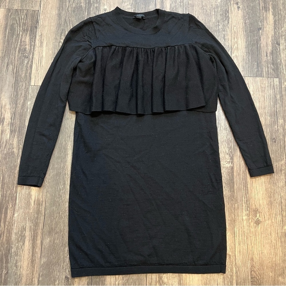 COS Black Long Sleeve Ruffled Trim Sweater Dress Mid Length Stretch Holiday XS - Picture 3 of 9